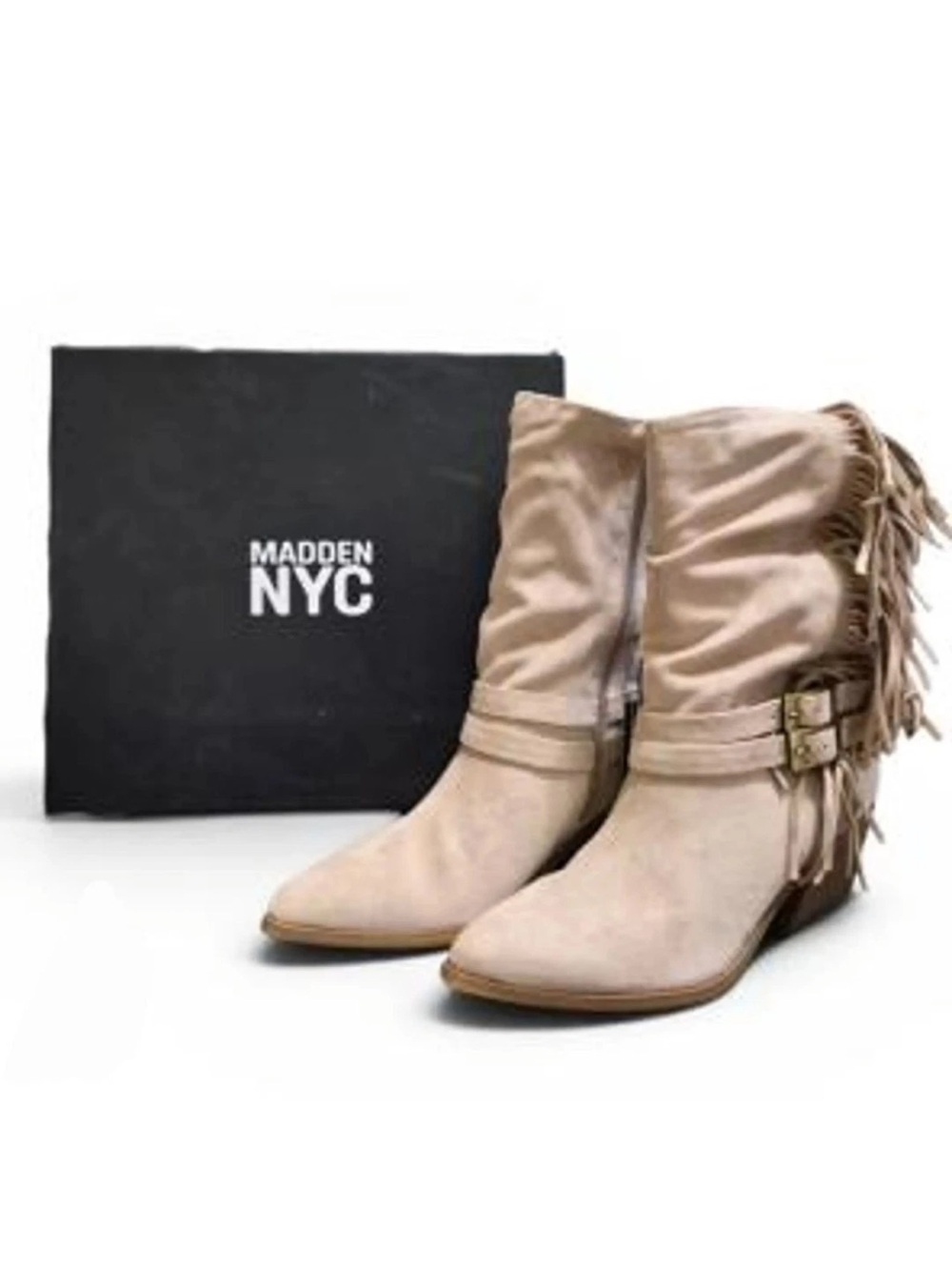 NWT! Madden NYC Sand Ankle Boots with Accent Fringe Women's Size 11 Suede Look - Picture 3 of 16